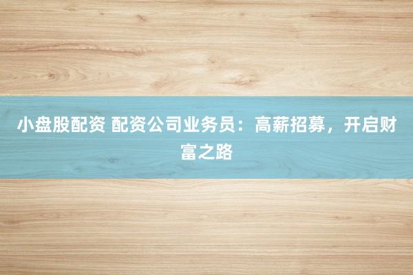 小盘股配资 配资公司业务员：高薪招募，开启财富之路