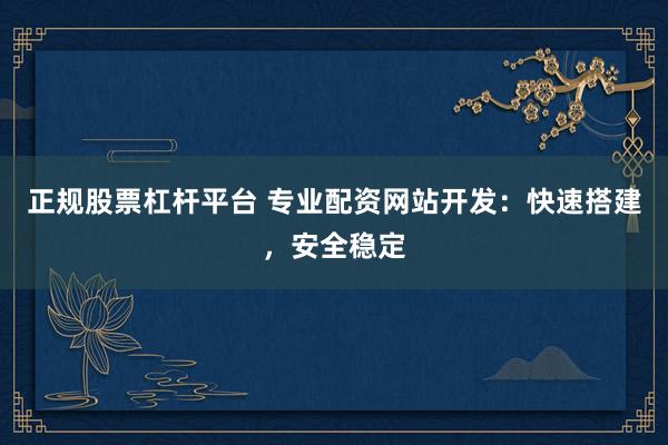 正规股票杠杆平台 专业配资网站开发：快速搭建，安全稳定