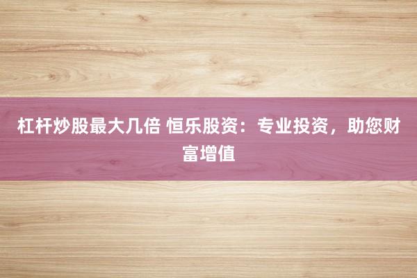 杠杆炒股最大几倍 恒乐股资：专业投资，助您财富增值