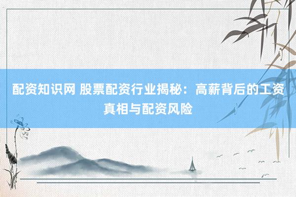 配资知识网 股票配资行业揭秘：高薪背后的工资真相与配资风险