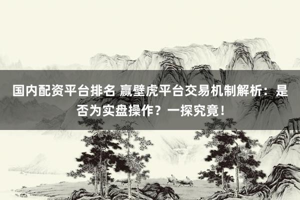 国内配资平台排名 赢壁虎平台交易机制解析：是否为实盘操作？一探究竟！