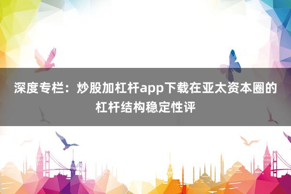 深度专栏：炒股加杠杆app下载在亚太资本圈的杠杆结构稳定性评