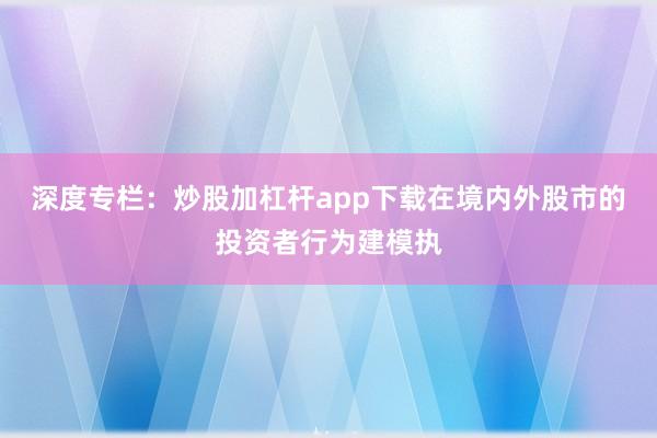 深度专栏：炒股加杠杆app下载在境内外股市的投资者行为建模执