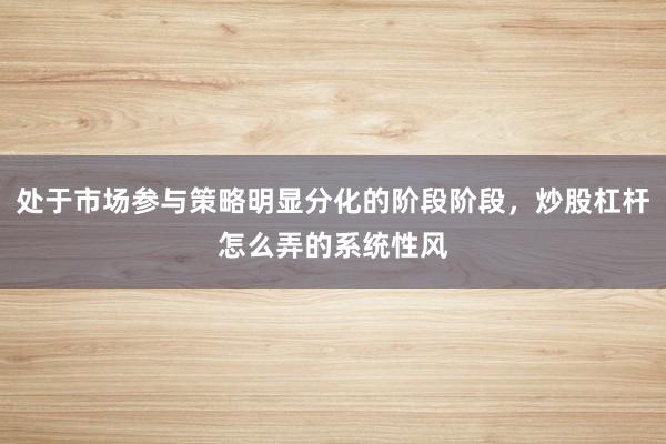 处于市场参与策略明显分化的阶段阶段,炒股杠杆怎么弄的系统性风