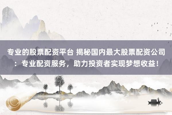 专业的股票配资平台 揭秘国内最大股票配资公司：专业配资服务，助力投资者实现梦想收益！
