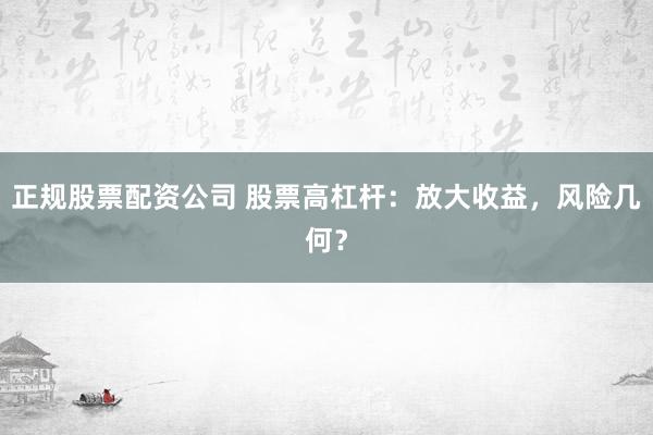 正规股票配资公司 股票高杠杆：放大收益，风险几何？