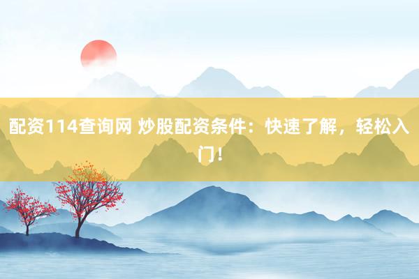 配资114查询网 炒股配资条件：快速了解，轻松入门！